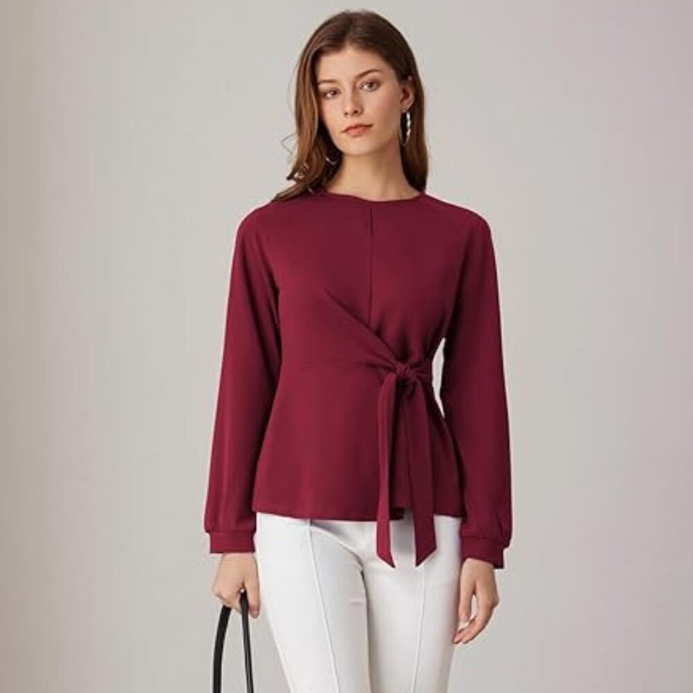 NEW WITH TAGS: XL GRACE KARIN Women Peplum Tie Front Long Sleeve Red